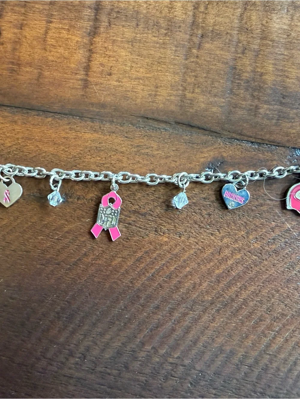 Green Bay Packers Pink Ribbon Charm Bracelet - Silver Chain